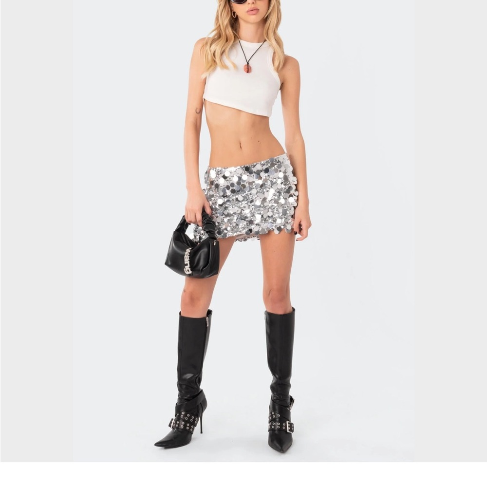 Edikted Shimmering Silver Mini Skirt